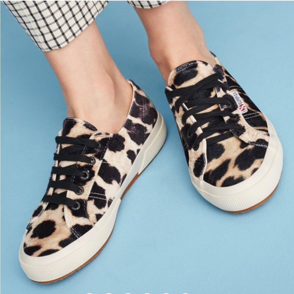 Superga Velour Leopard Tennis Shoes Sneakers Women’s Size 8 / 39